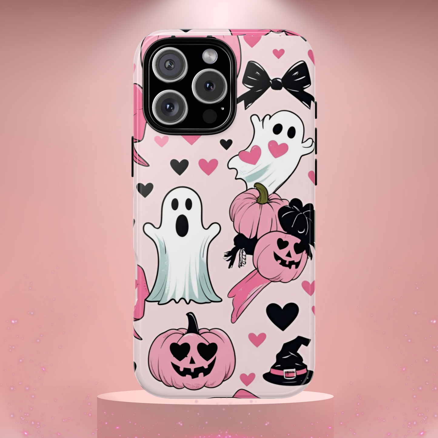 Summerween White Ghosts Phone Case, Coquette bows, hearts Phone Cover, Cute Halloween Aesthetic Case, Pink Bow Glam Girl Accessory