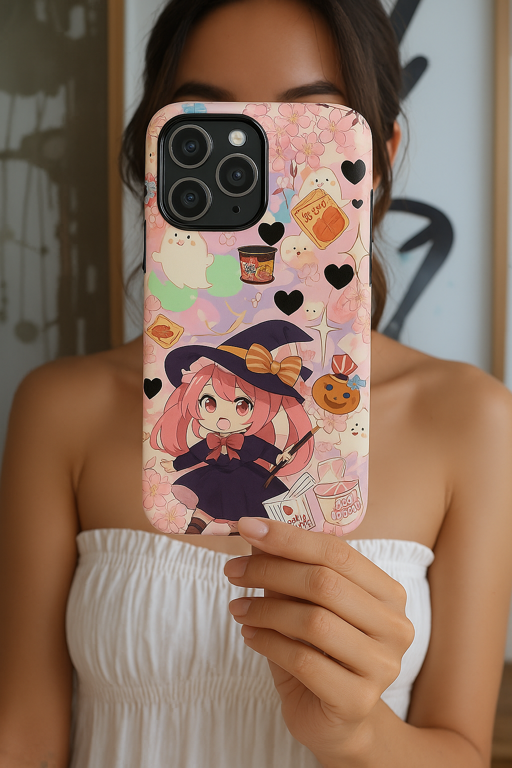Anime Halloween Phone Case, Kawaii Witch Phone Cover, Cute Spooky Ghost iPhone, Galaxy,  Pixel Case, Pastel Coquette Fall Gift