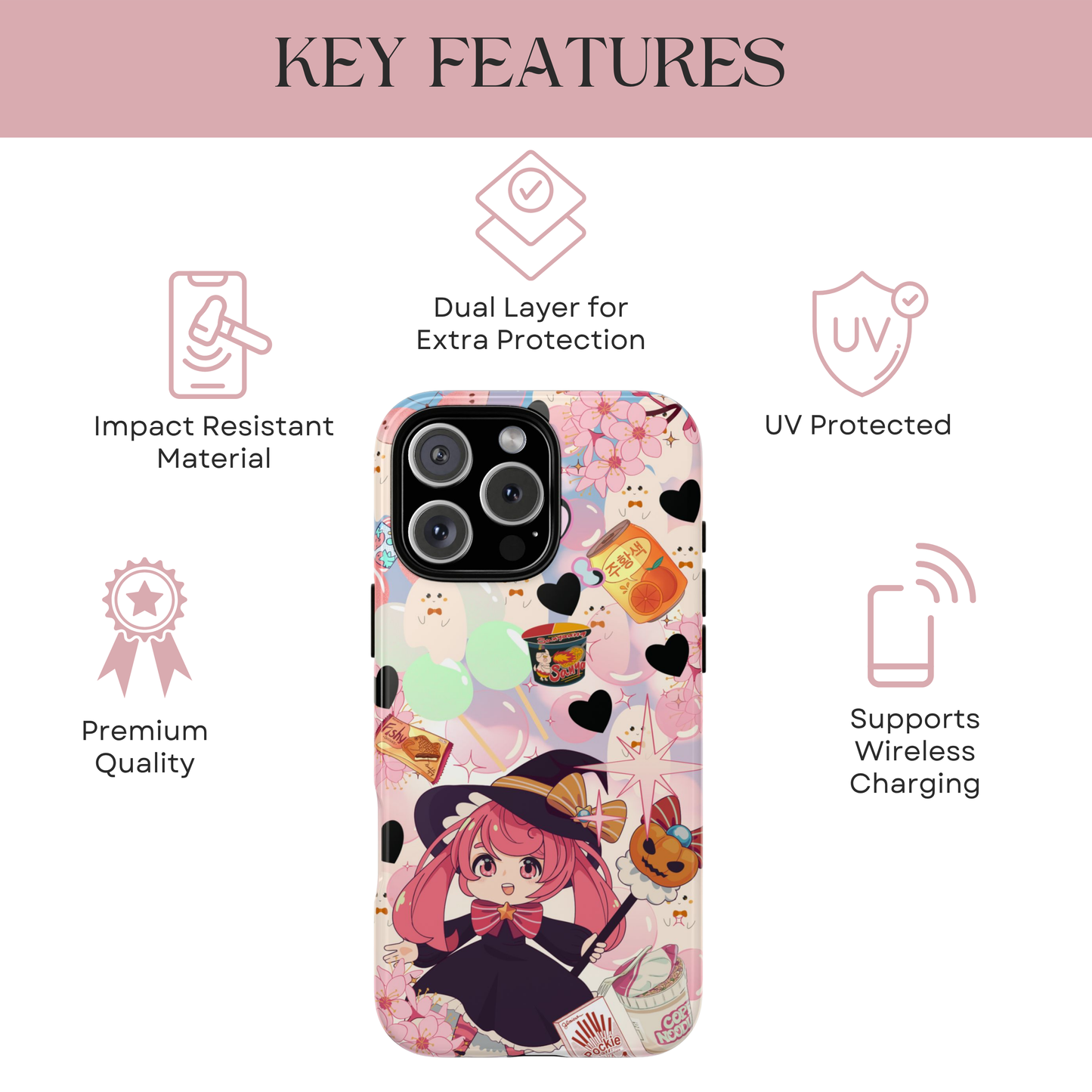 Anime Halloween Phone Case, Kawaii Witch Phone Cover, Cute Spooky Ghost iPhone, Galaxy,  Pixel Case, Pastel Coquette Fall Gift