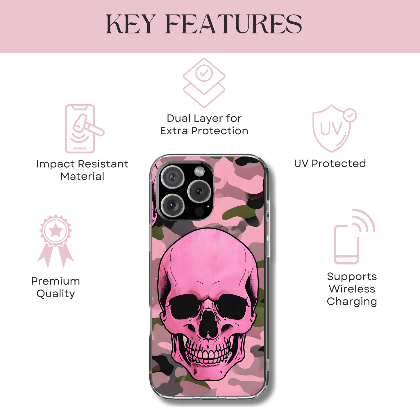 Skeleton Lovers Tough Phone Case - Pink Spooky Style, Pastel Goth Aesthetic, Compatible with iPhone, Galaxy, and Google Phones