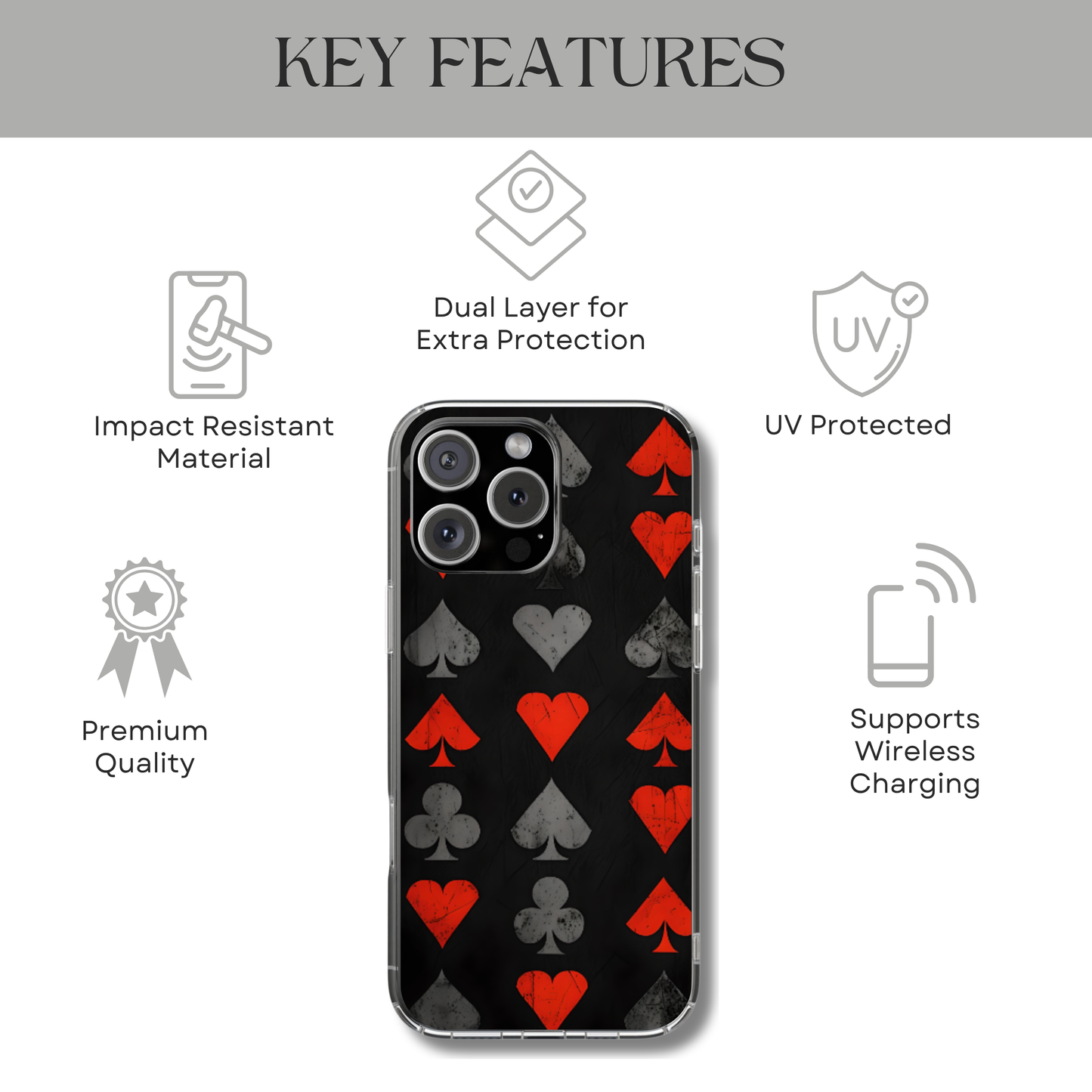 Dark Wonderland Suits Tough Phone Case Gothic Alicecore Aesthetic, Coquette Horror Style, Compatible with iPhone, Galaxy, and Google Phones