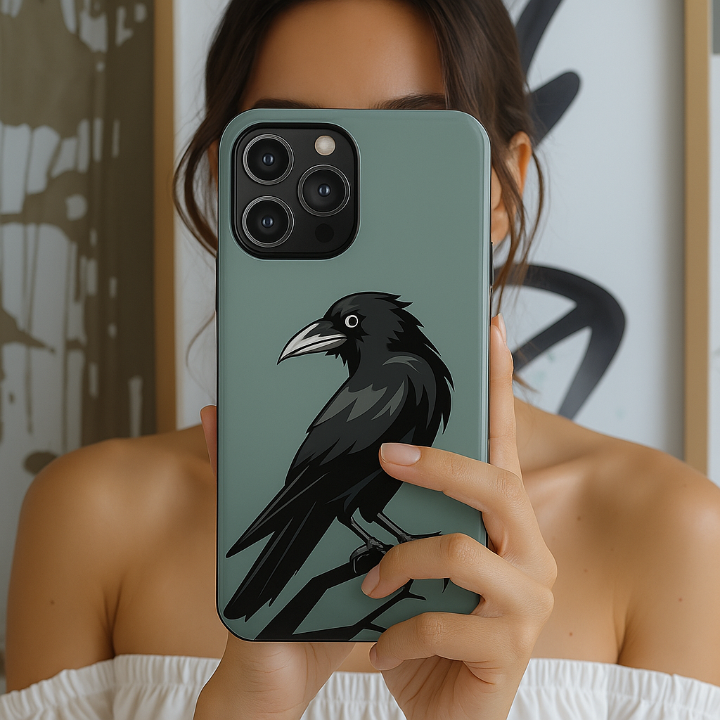 Black Raven Tough Phone Case - Gothic Halloween Aesthetic, Spooky Birdcore Design, Compatible with iPhone, Galaxy, and Google Phones