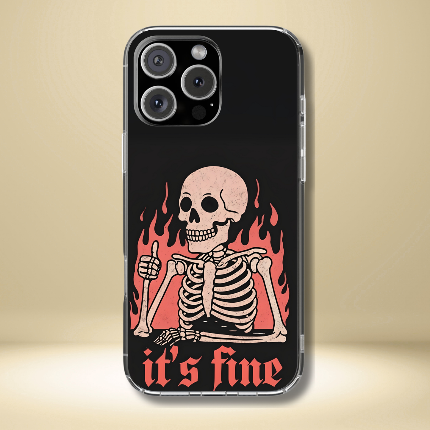 Flaming Skeleton Tough Phone Case, Creepy Cute Halloween Aesthetic, Gothic Spooky Style, Compatible with iPhone, Galaxy, and Google Phones