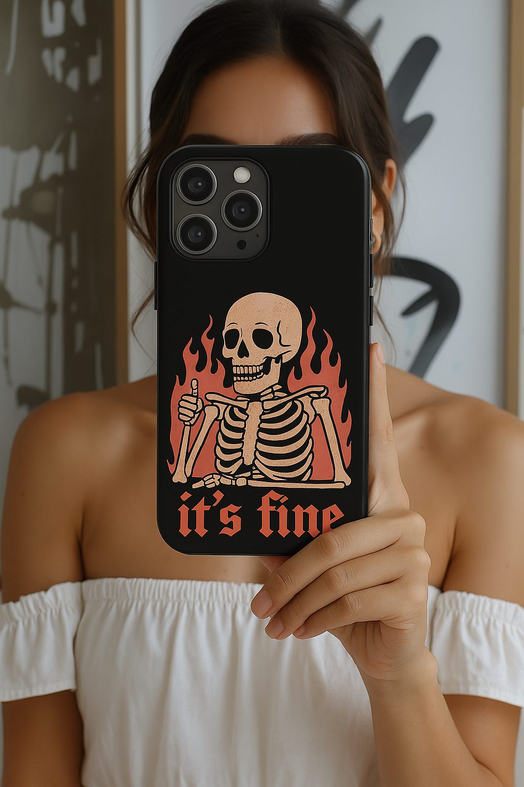 Flaming Skeleton Tough Phone Case, Creepy Cute Halloween Aesthetic, Gothic Spooky Style, Compatible with iPhone, Galaxy, and Google Phones