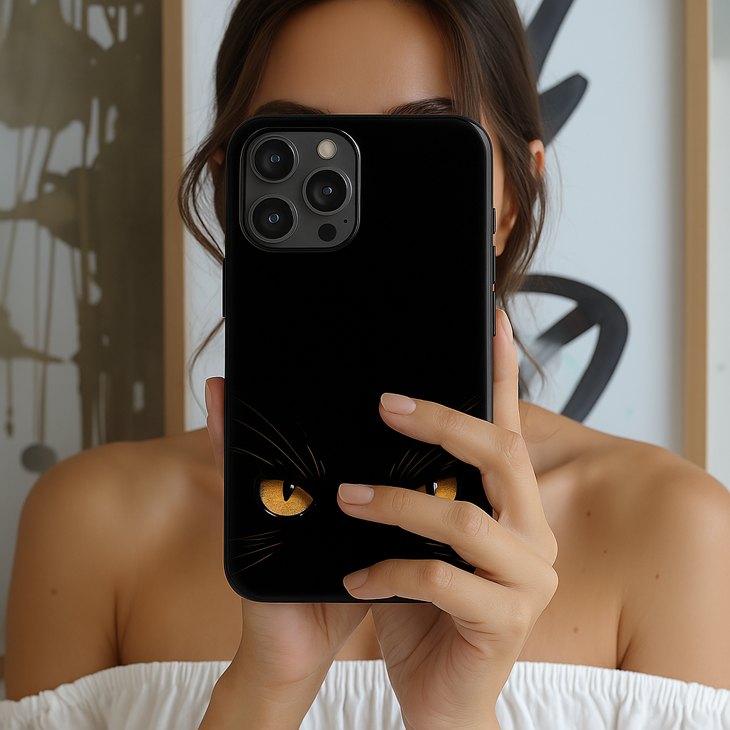 Black Cat Eyes Halloween Phone Case - Creepy Cute Gift for Her - Goth Coquette Spooky Tough Case - Compatible with iPhone, Galaxy, Google