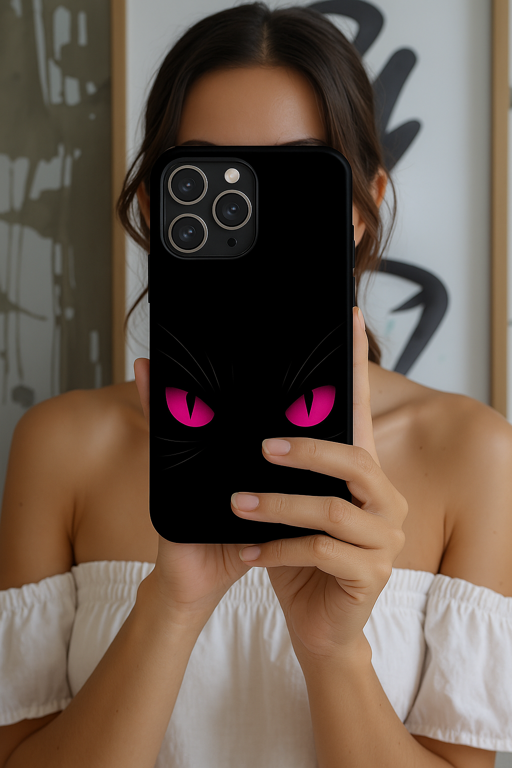 Black Cat Eyes Halloween Phone Case - Creepy Cute Gift for Her - Goth Coquette Spooky Tough Case - Compatible with iPhone, Galaxy, Google