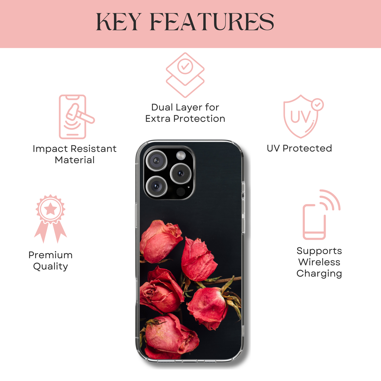 Dead Rose Phone Case - Gothic Floral Aesthetic Cover - Goth Halloween Gift - Compatible with iPhone, Galaxy, Google