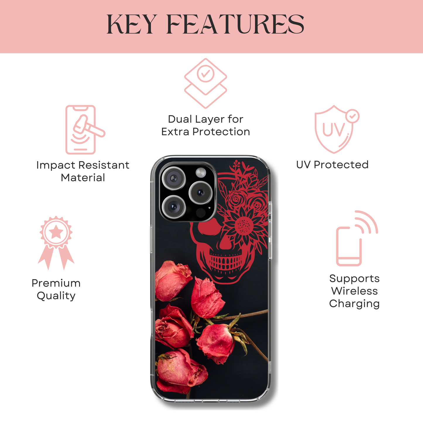 Dead Rose Phone Case - Gothic Floral Aesthetic Cover - Goth Halloween Gift - Compatible with iPhone, Galaxy, Google Phones