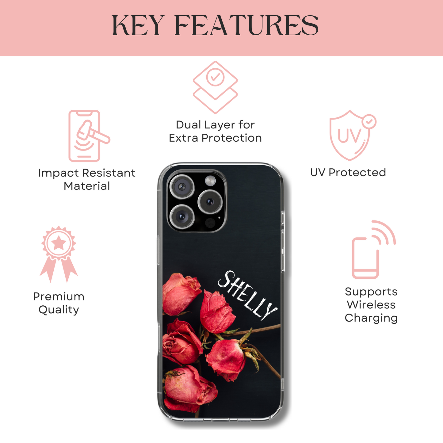 Personalized Dead Rose Phone Case, Gothic Floral Aesthetic Cover,  Custom Goth Halloween Gift, Compatible with iPhone, Galaxy, Google Phones