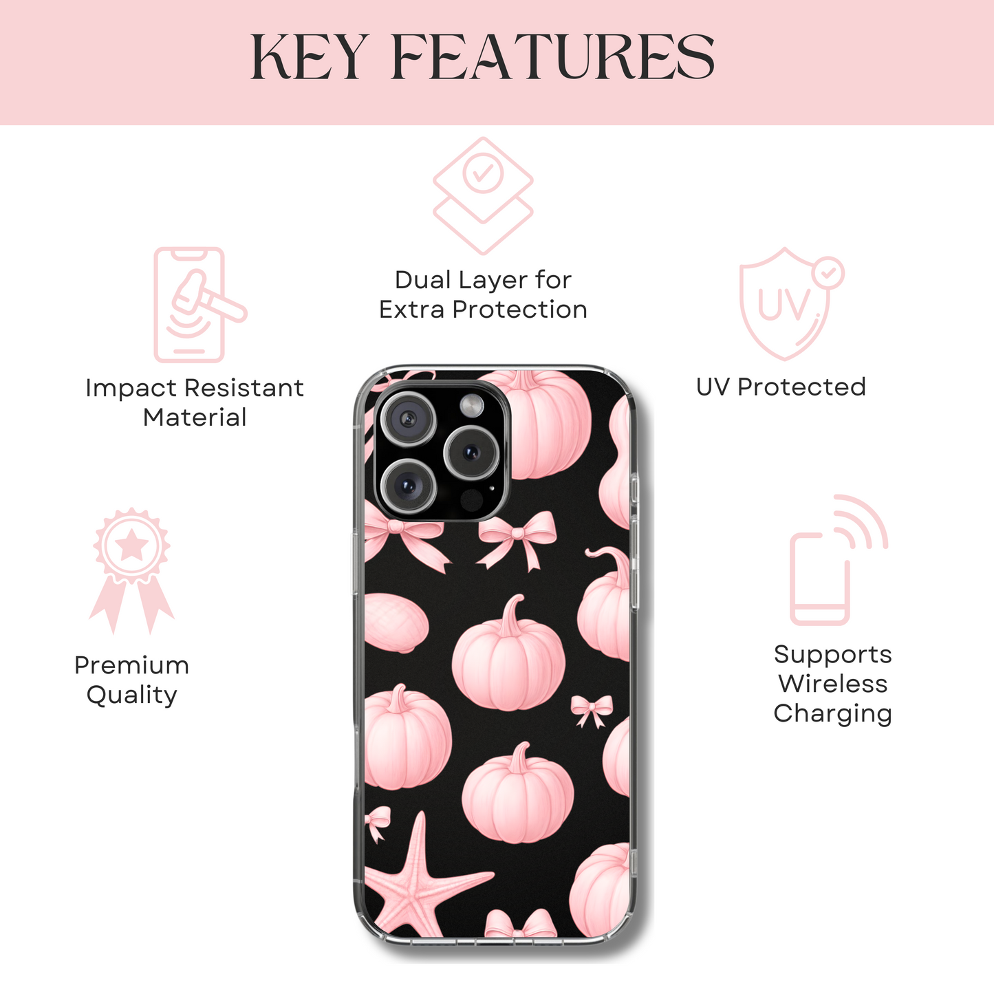 Pastel Pumpkin Tough Phone Case - Cute Bow Aesthetic, Soft Halloween Style, Compatible with iPhone, Galaxy, and Google Phones