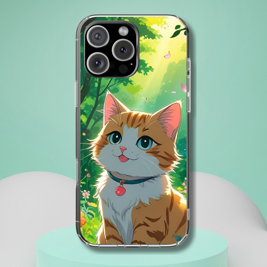 Kawaii Cat Anime Tough Phone Case, Cute Cottagecore Pet Lover Aesthetic, Whimsical Feline Design, Compatible with iPhone, Galaxy, and Google