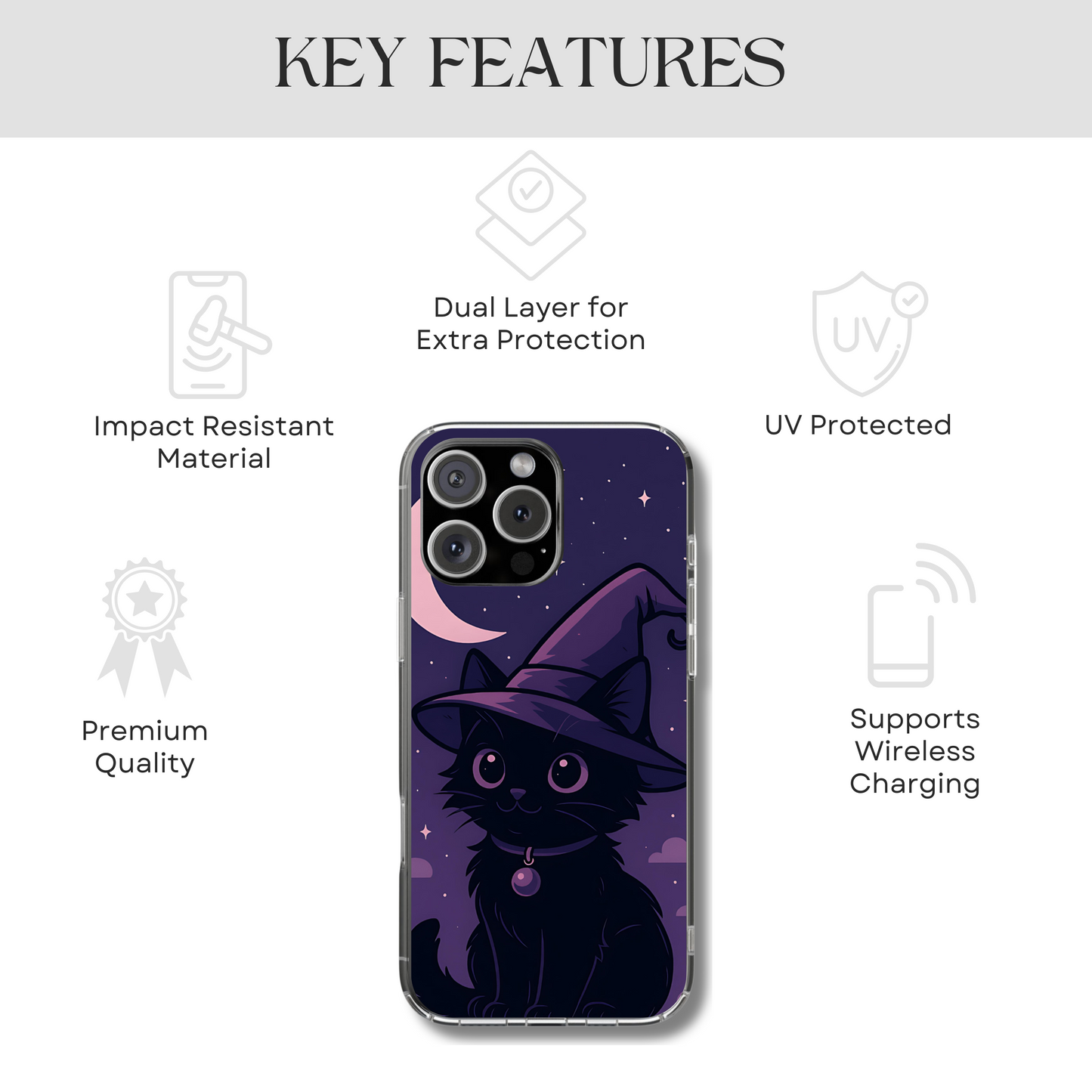 Witchy Black Cat Tough Phone Case - Pastel Goth Halloween Aesthetic, Magical Night Sky Design, Compatible with iPhone, Galaxy, and Google
