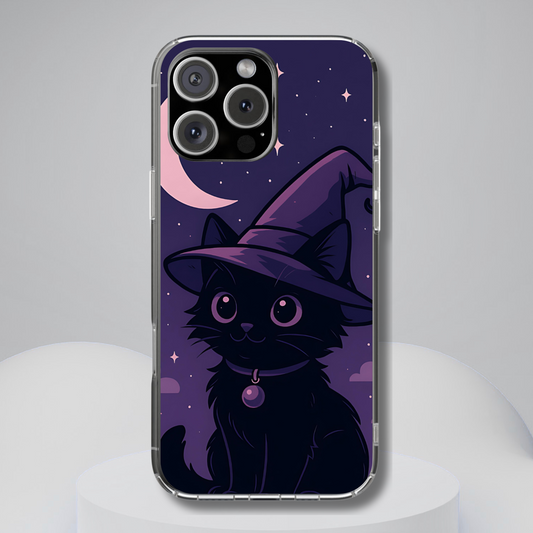 Witchy Black Cat Tough Phone Case - Pastel Goth Halloween Aesthetic, Magical Night Sky Design, Compatible with iPhone, Galaxy, and Google