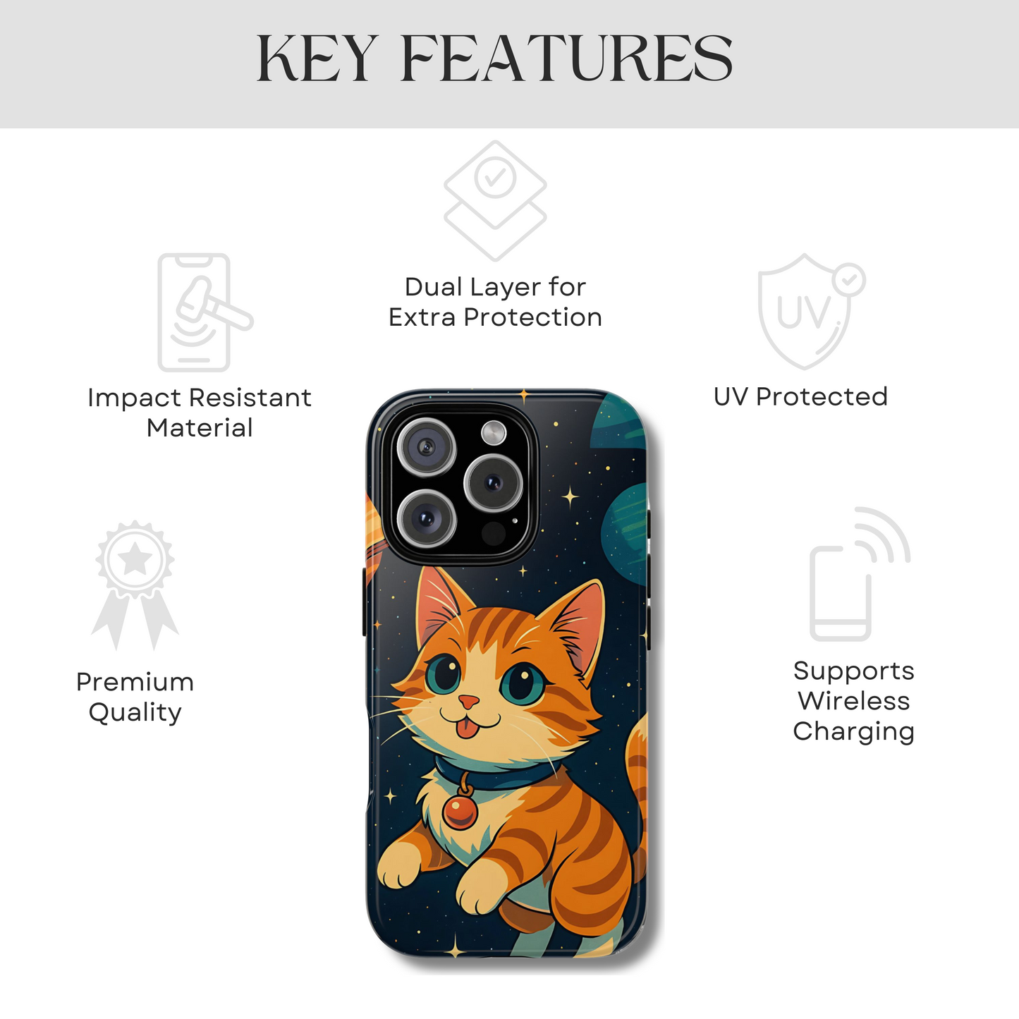 Galaxy Cat Tough Phone Case - Kawaii Space Explorer Anime Design, Cute Cosmic Aesthetic, Compatible with iPhone, Galaxy, and Google Phones