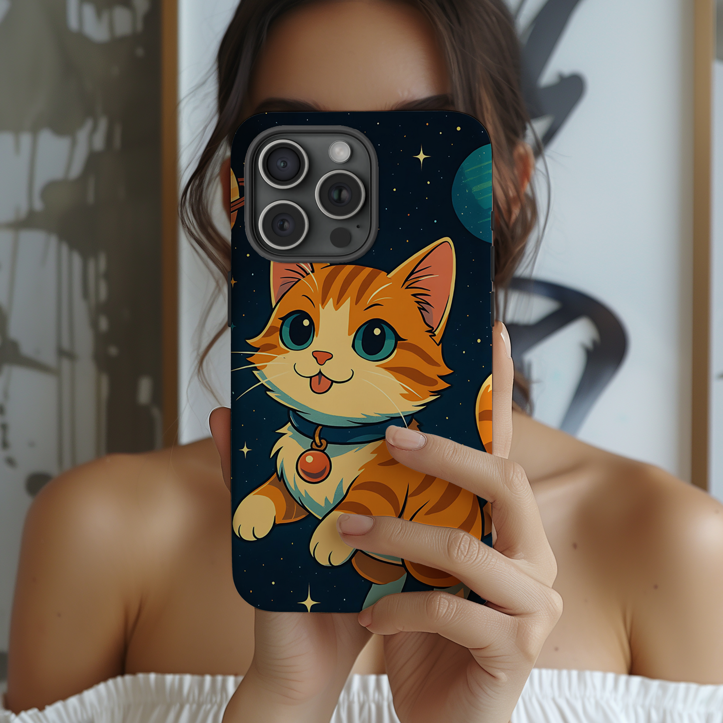 Galaxy Cat Tough Phone Case - Kawaii Space Explorer Anime Design, Cute Cosmic Aesthetic, Compatible with iPhone, Galaxy, and Google Phones