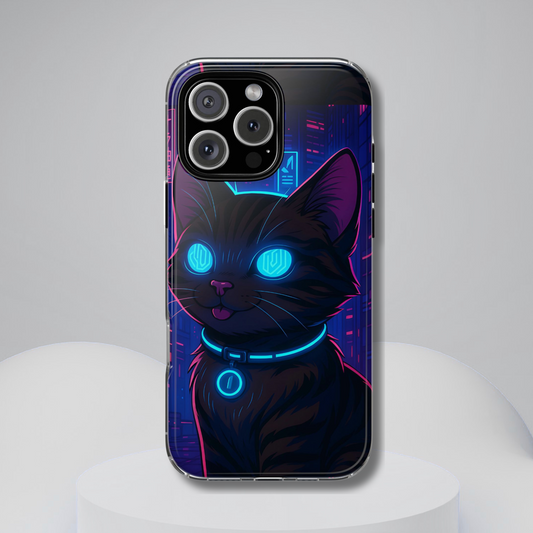 Cyberpunk Cat Tough Phone Case - Vaporwave Anime Kitty Design, Futuristic Neon Aesthetic, Compatible with iPhone, Galaxy, and Google Phones