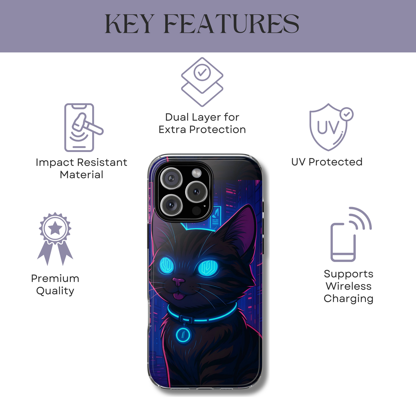 Cyberpunk Cat Tough Phone Case - Vaporwave Anime Kitty Design, Futuristic Neon Aesthetic, Compatible with iPhone, Galaxy, and Google Phones