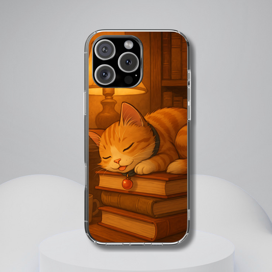 Bookish Cat Tough Phone Case Cozy Library Aesthetic Anime Kitty Design, Cottagecore Reading Gift, Compatible with iPhone, Galaxy, and Google