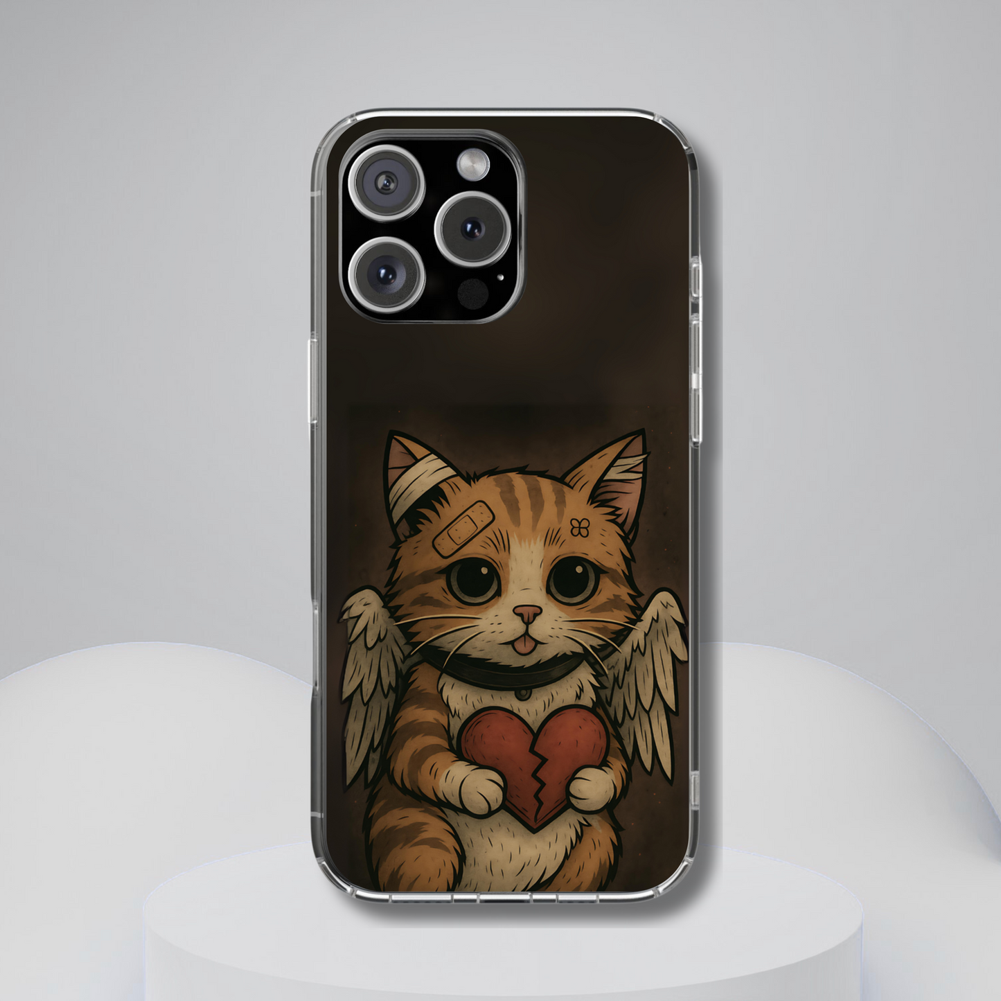 Emo Angel Cat Phone Case - Broken Heart Soft Grunge Aesthetic, Gothic Kitty Art Tough Phone Case, Compatible with iPhone, Galaxy, Google