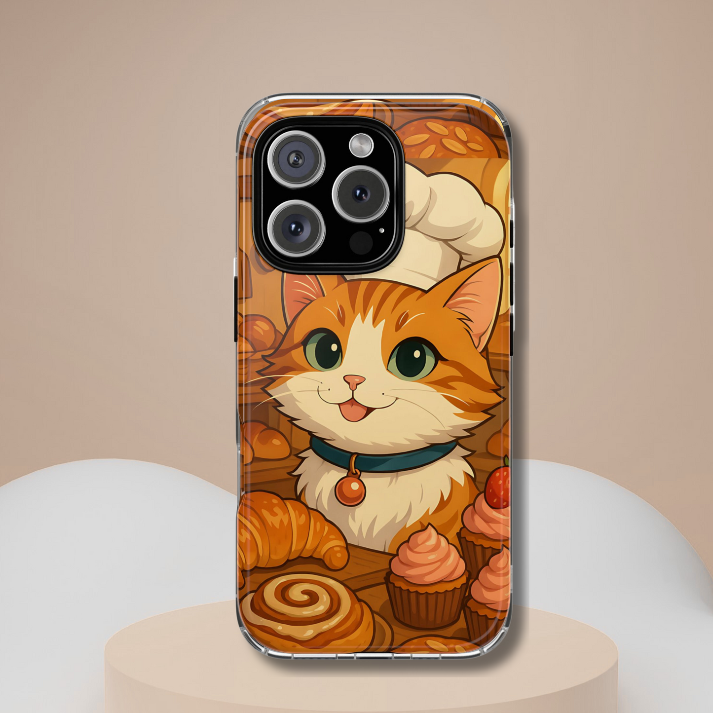 Bakery Cat Phone Case - Kawaii Pastry Chef Kitty, Cute Foodie Aesthetic Tough Phone Case, Compatible with iPhone, Galaxy, Google Phones