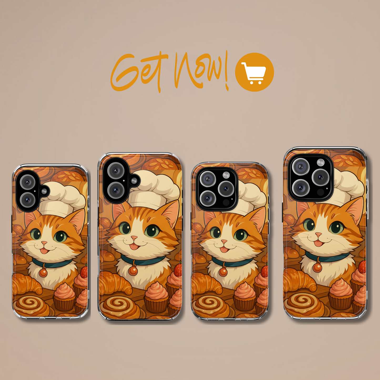 Bakery Cat Phone Case - Kawaii Pastry Chef Kitty, Cute Foodie Aesthetic Tough Phone Case, Compatible with iPhone, Galaxy, Google Phones