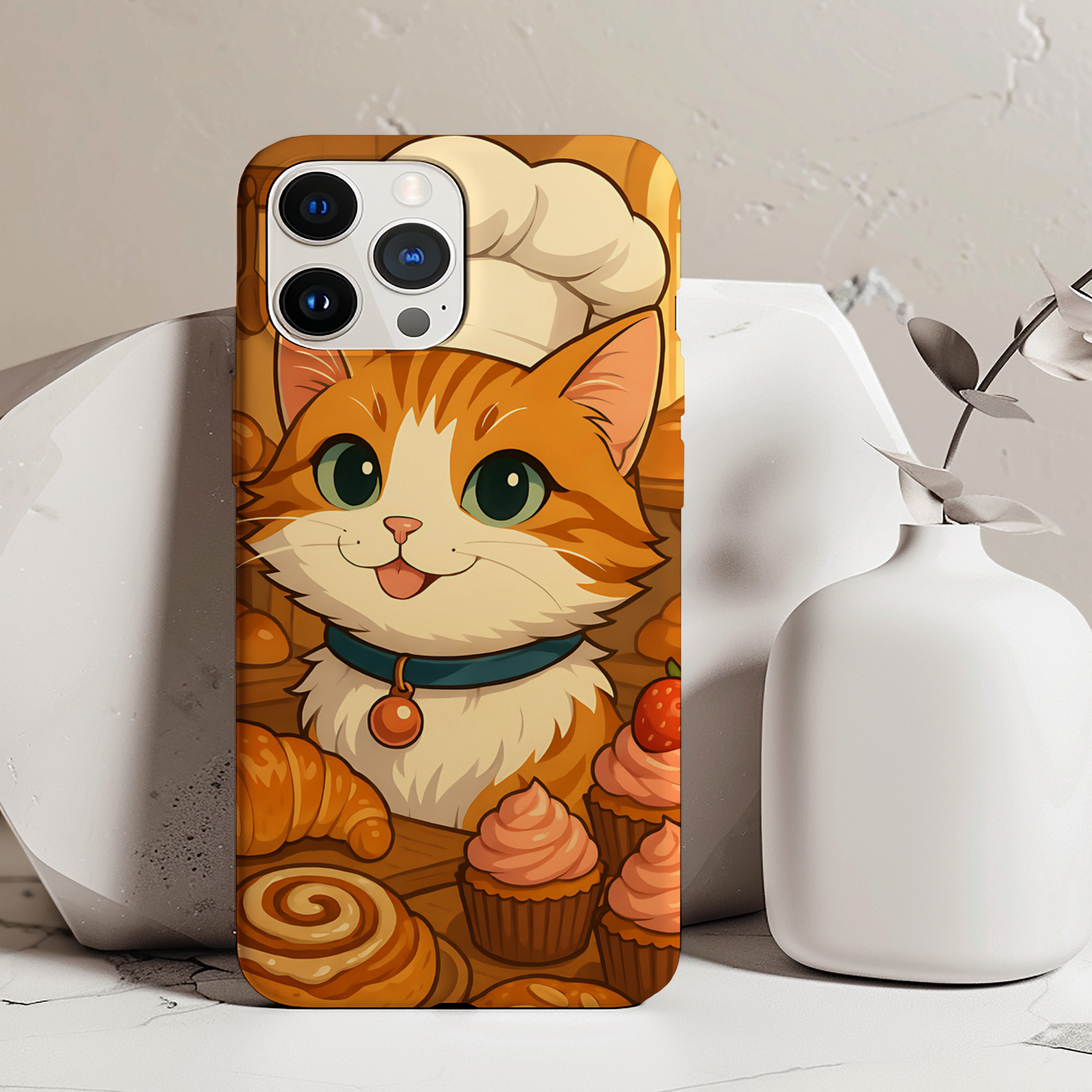 Bakery Cat Phone Case - Kawaii Pastry Chef Kitty, Cute Foodie Aesthetic Tough Phone Case, Compatible with iPhone, Galaxy, Google Phones