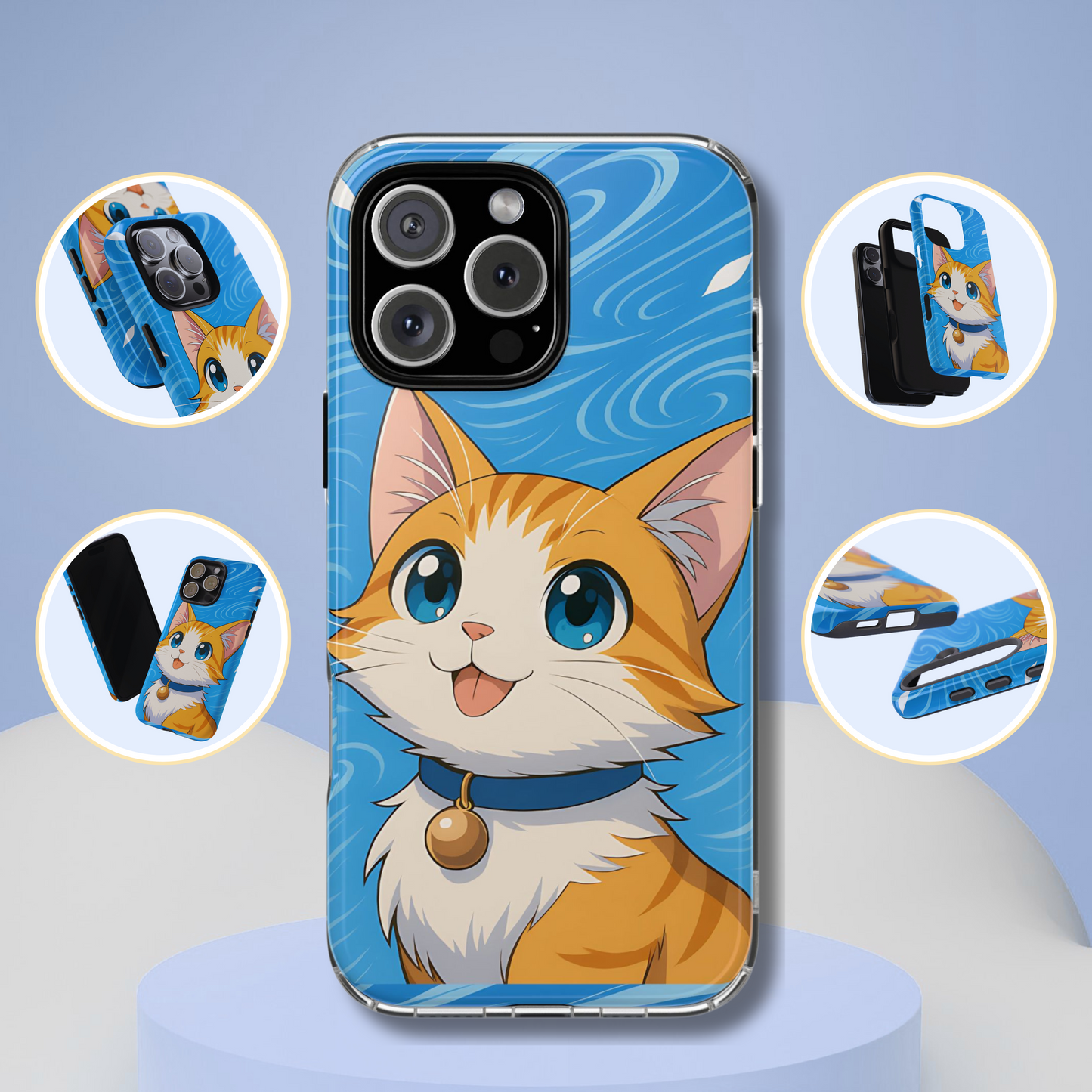 Air Cat Phone Case - Anime Elemental Spirit, Fantasy Wind Familiar Gift, Aesthetic Tough Phone Case Compatible with iPhone, Galaxy, Google