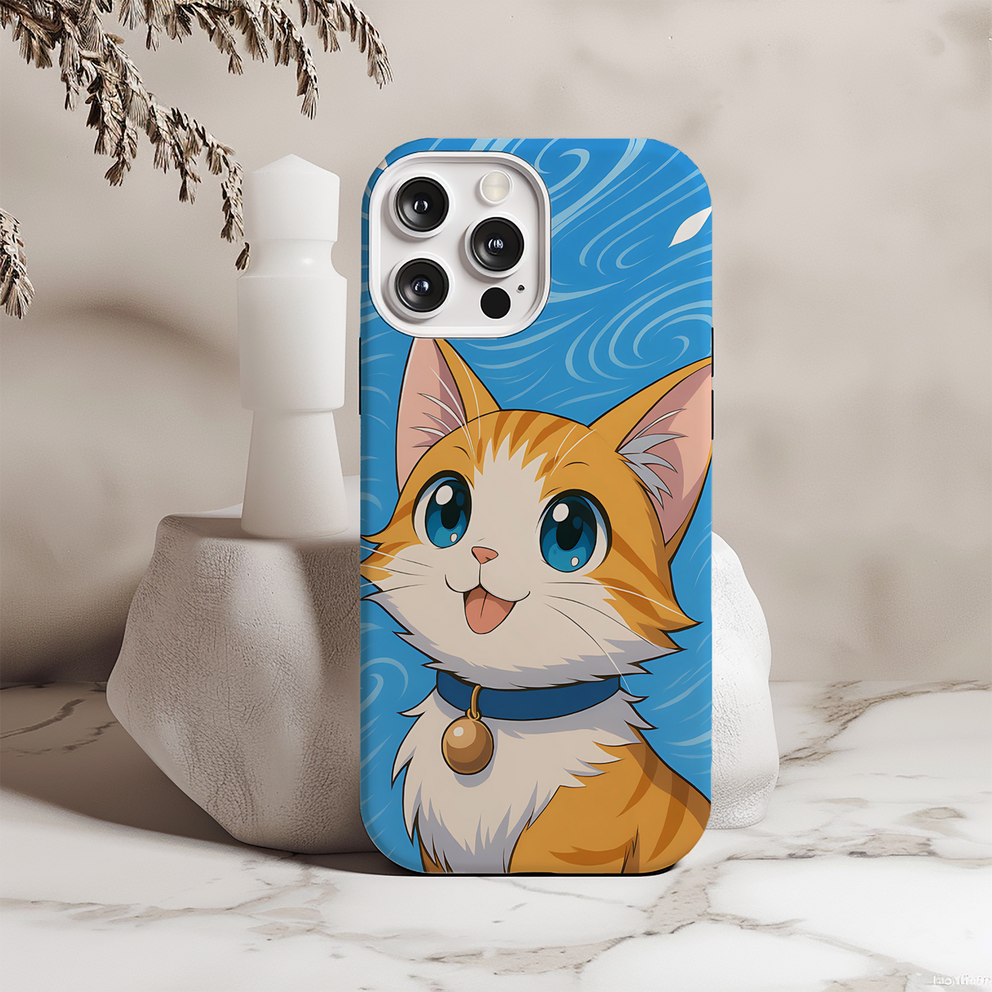 Air Cat Phone Case - Anime Elemental Spirit, Fantasy Wind Familiar Gift, Aesthetic Tough Phone Case Compatible with iPhone, Galaxy, Google