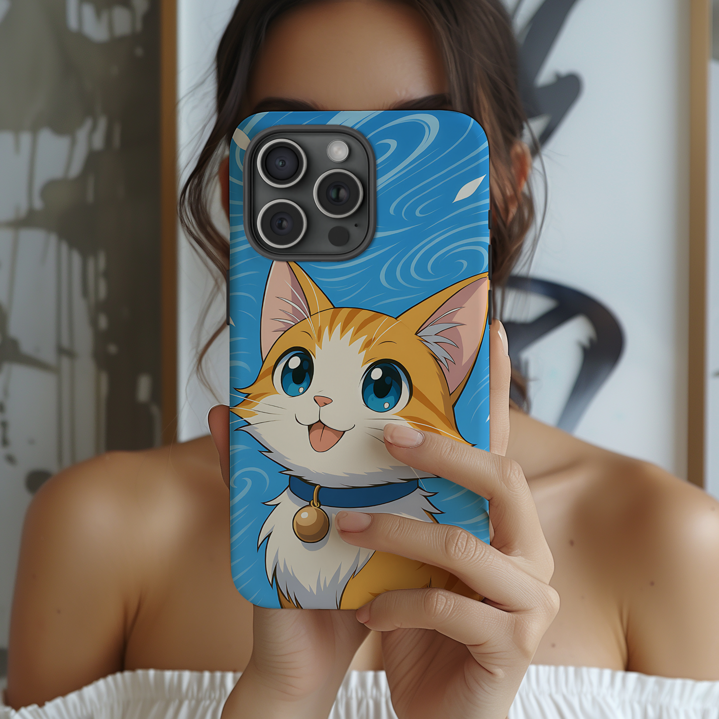 Air Cat Phone Case - Anime Elemental Spirit, Fantasy Wind Familiar Gift, Aesthetic Tough Phone Case Compatible with iPhone, Galaxy, Google