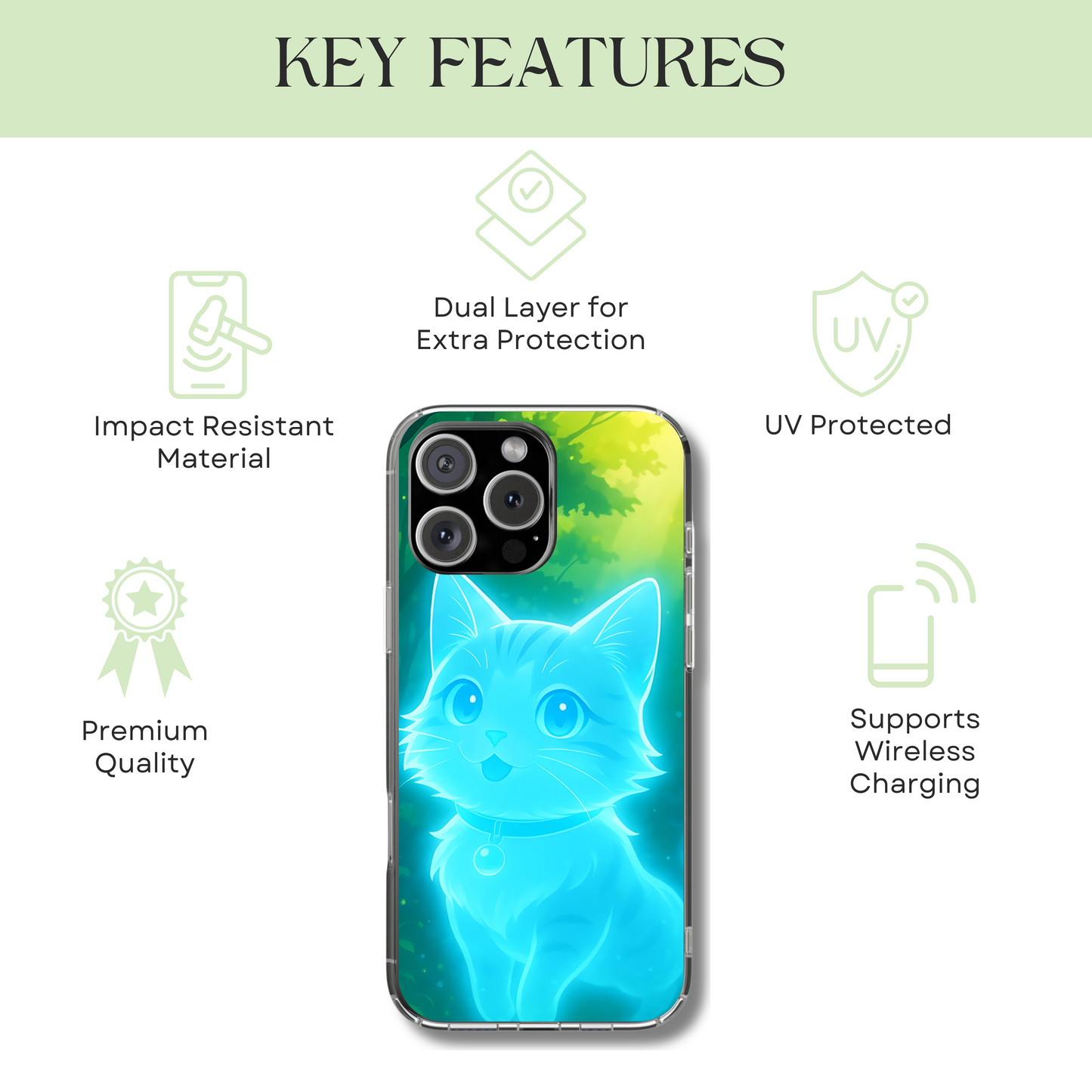 Spirit Cat Phone Case - Glowing Forest Guardian, Anime Familiar Gift, Mystical Aesthetic Design Compatible with iPhone, Galaxy, Google