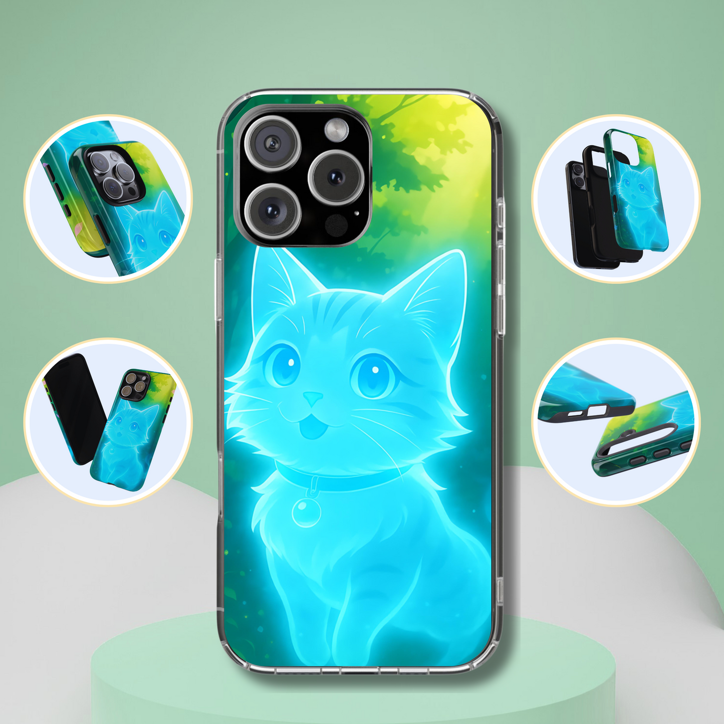 Spirit Cat Phone Case - Glowing Forest Guardian, Anime Familiar Gift, Mystical Aesthetic Design Compatible with iPhone, Galaxy, Google