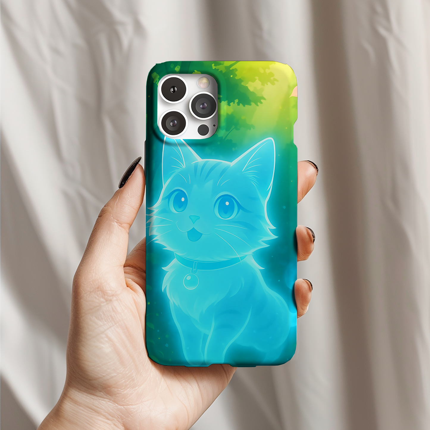 Spirit Cat Phone Case - Glowing Forest Guardian, Anime Familiar Gift, Mystical Aesthetic Design Compatible with iPhone, Galaxy, Google