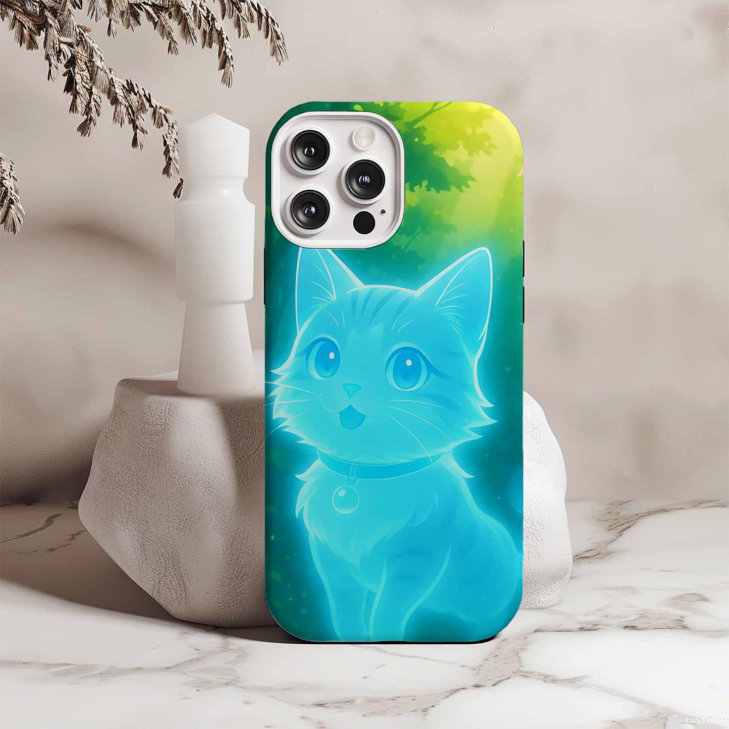 Spirit Cat Phone Case - Glowing Forest Guardian, Anime Familiar Gift, Mystical Aesthetic Design Compatible with iPhone, Galaxy, Google