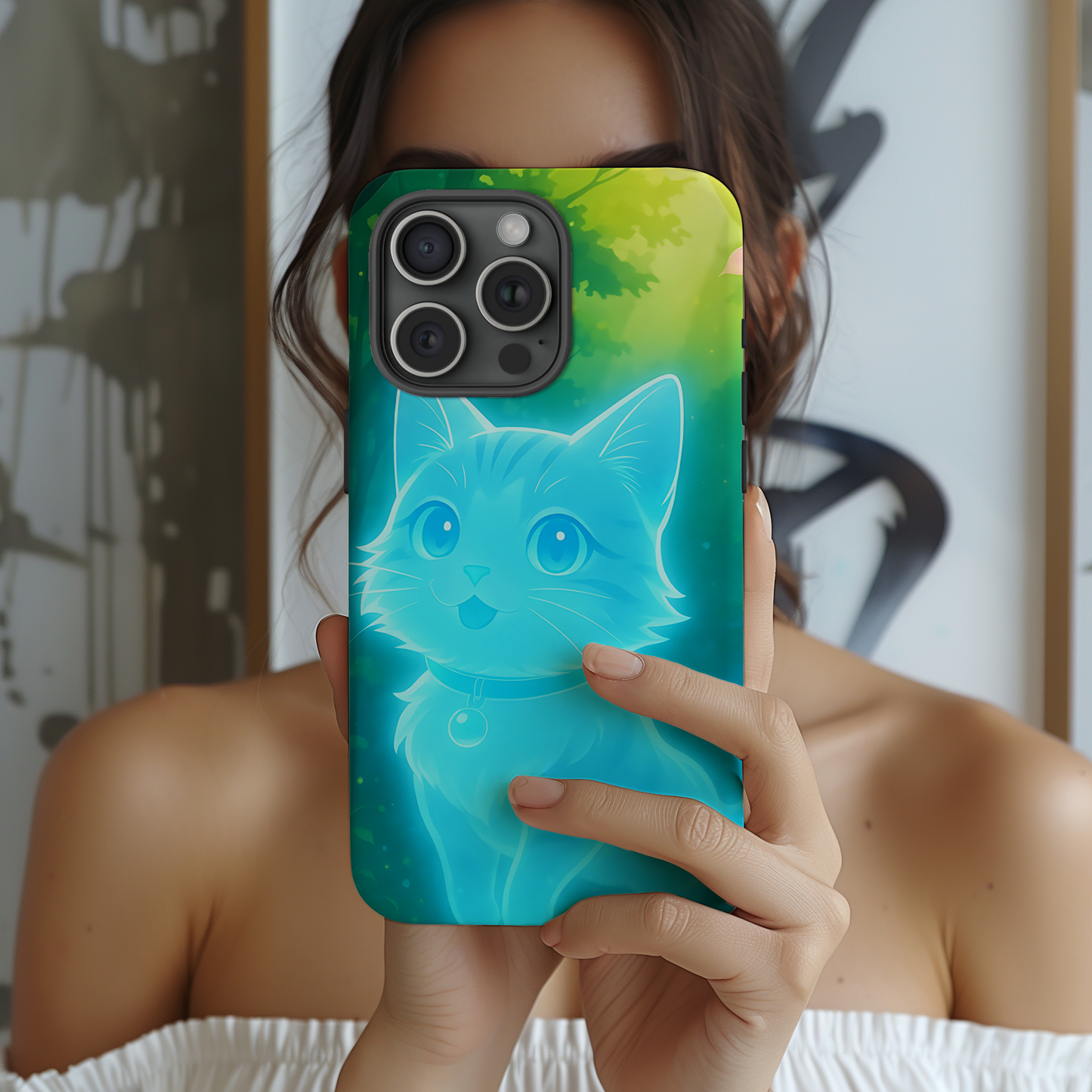 Spirit Cat Phone Case - Glowing Forest Guardian, Anime Familiar Gift, Mystical Aesthetic Design Compatible with iPhone, Galaxy, Google