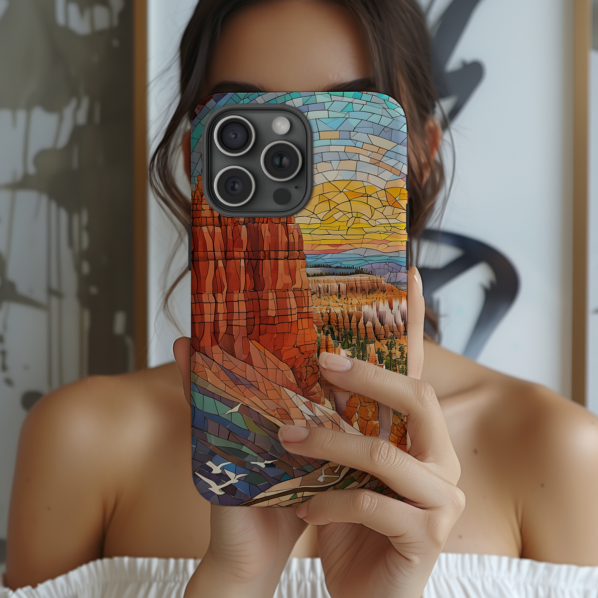 Bryce Canyon National Park Tough Case, Mosaic Desert Hoodoo Phone Case, Scenic Utah Phone Cover Compatible with iPhone, Galaxy, and Google