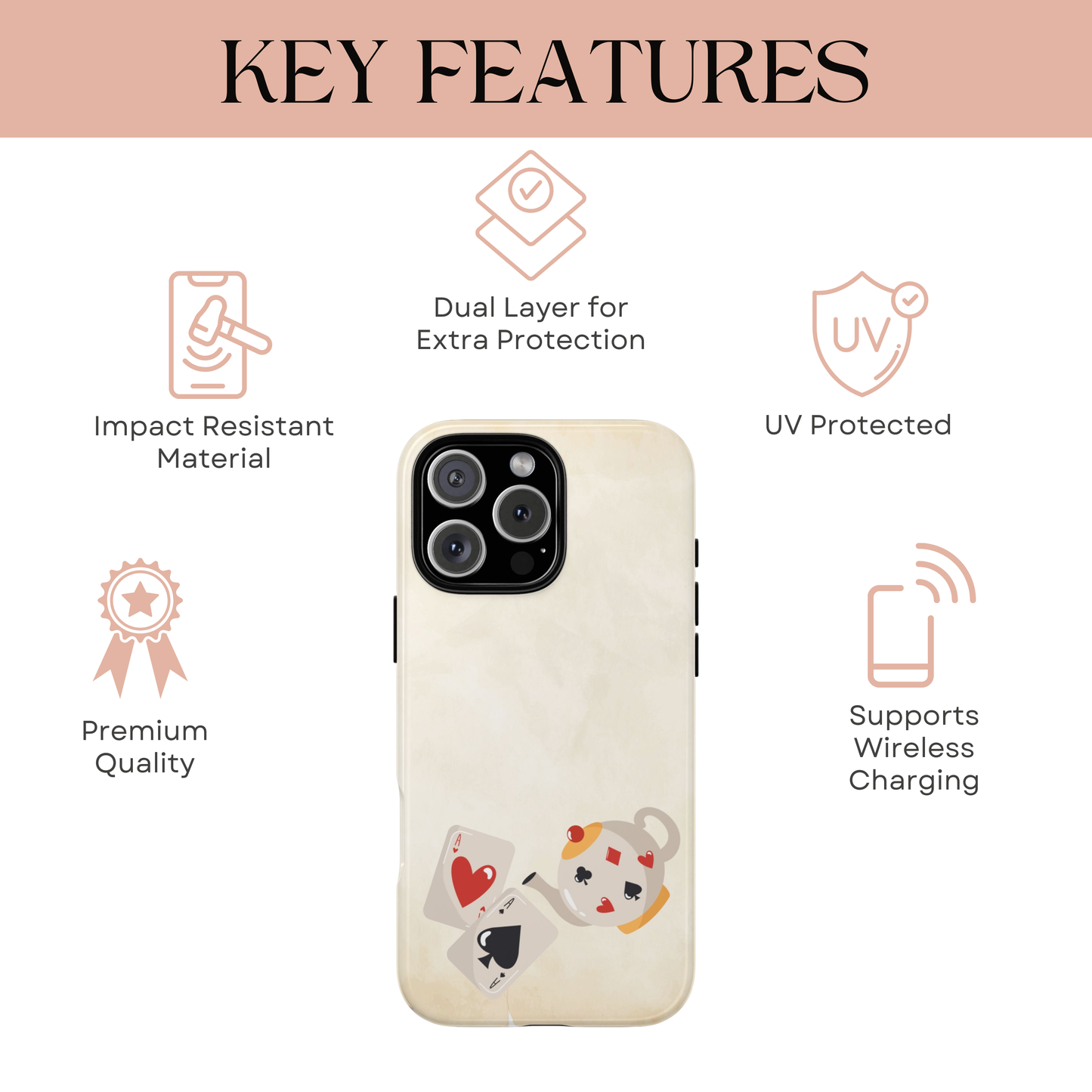 Protective Wonderland phone cover displaying the “This Way” and “That Way” signs from Alice’s adventures. Printed edge-to-edge with dual-layer construction for iPhone 16, iPhone 17, Galaxy, and Google Pixel.
