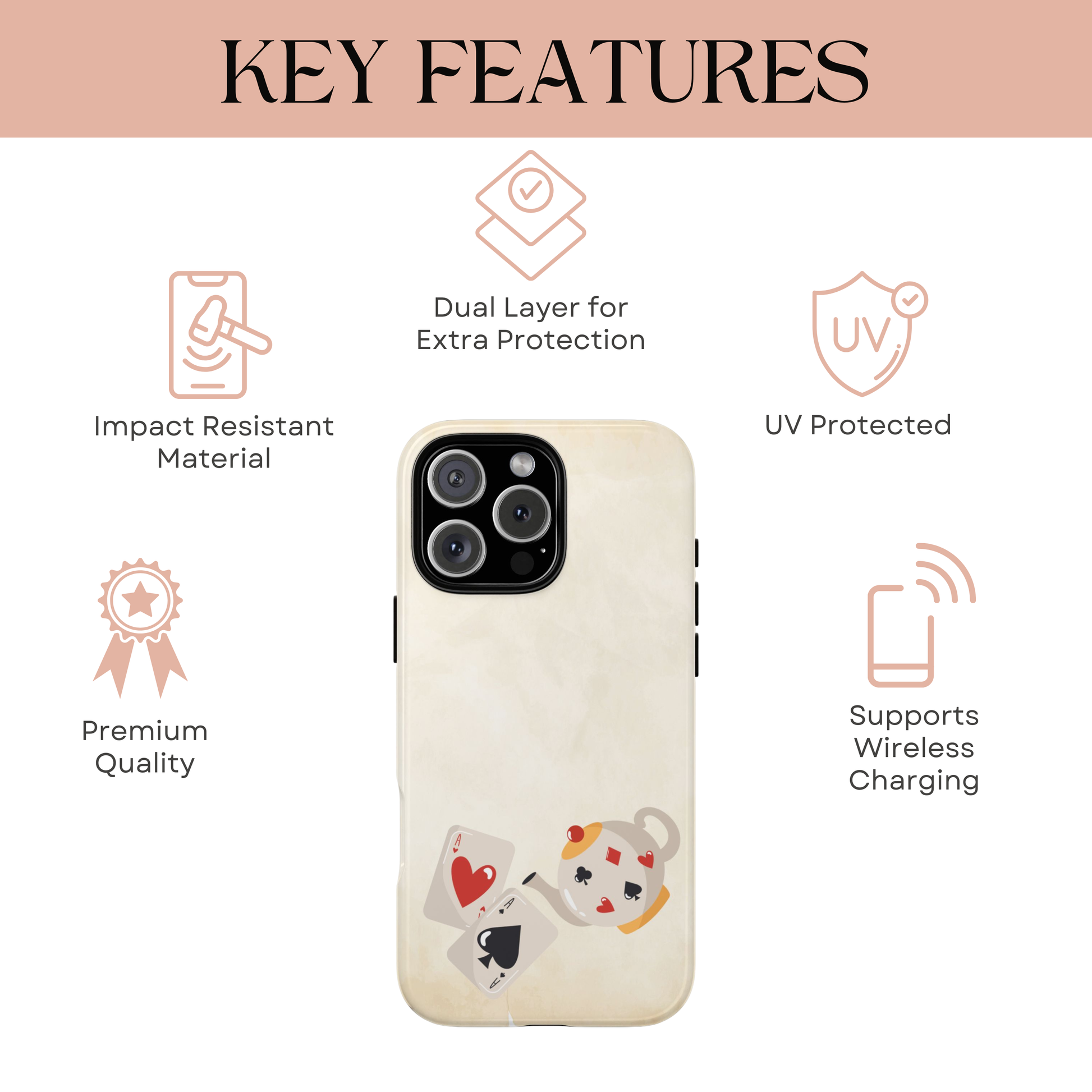 Protective Wonderland phone cover displaying the “This Way” and “That Way” signs from Alice’s adventures. Printed edge-to-edge with dual-layer construction for iPhone 16, iPhone 17, Galaxy, and Google Pixel.
