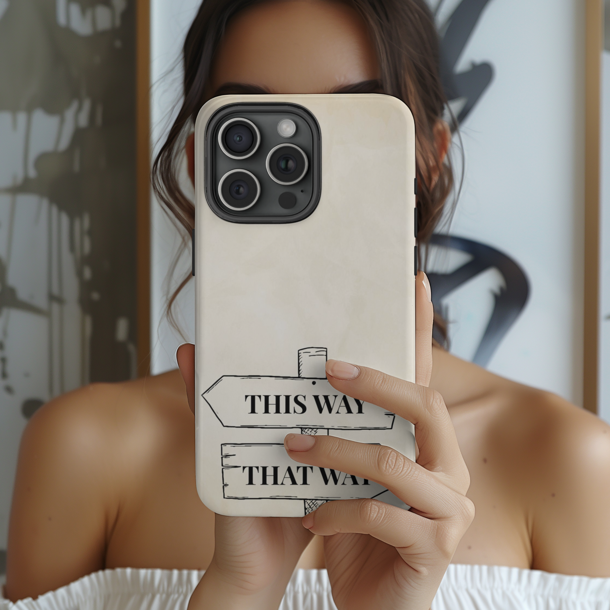 Wonderland tough phone cover with the iconic signpost pointing “This Way” and “That Way,” inspired by Lewis Carroll’s original tale. The parchment background gives an aged, storybook texture ideal for fantasy and literature lovers.
