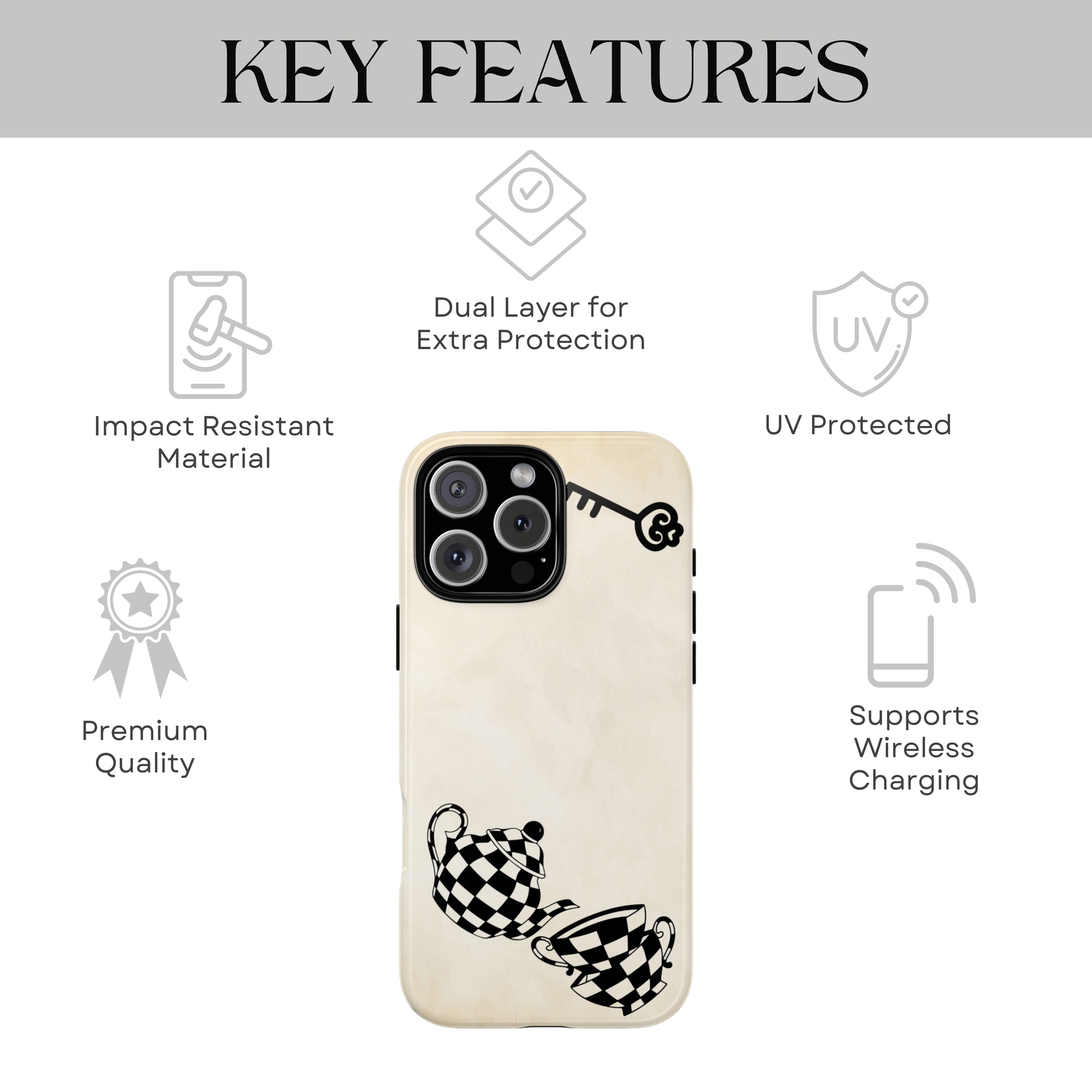 Protective Wonderland phone cover displaying the “This Way” and “That Way” signs from Alice’s adventures. Printed edge-to-edge with dual-layer construction for iPhone 16, iPhone 17, Galaxy, and Google Pixel.
