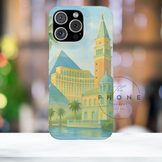 Cityscape Tough Phone Case, Las Vegas Strip Skyline Phone Cover, Pastel Day Design, Compatible with iPhone, Galaxy & Google