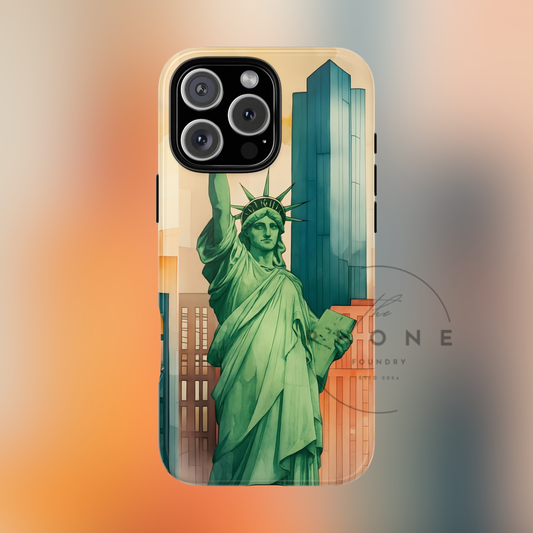 Cityscape Tough Phone Case, New York City Skyline Phone Cover, Watercolor Design, Compatible with iPhone, Galaxy & Google
