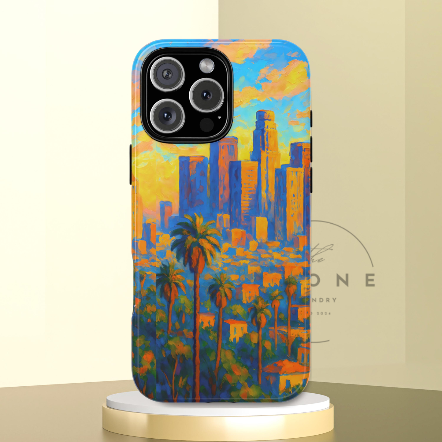 Cityscape Tough Phone Case, Los Angeles Skyline Phone Cover, Sunset Glow Design Compatible with iPhone, Galaxy & Google