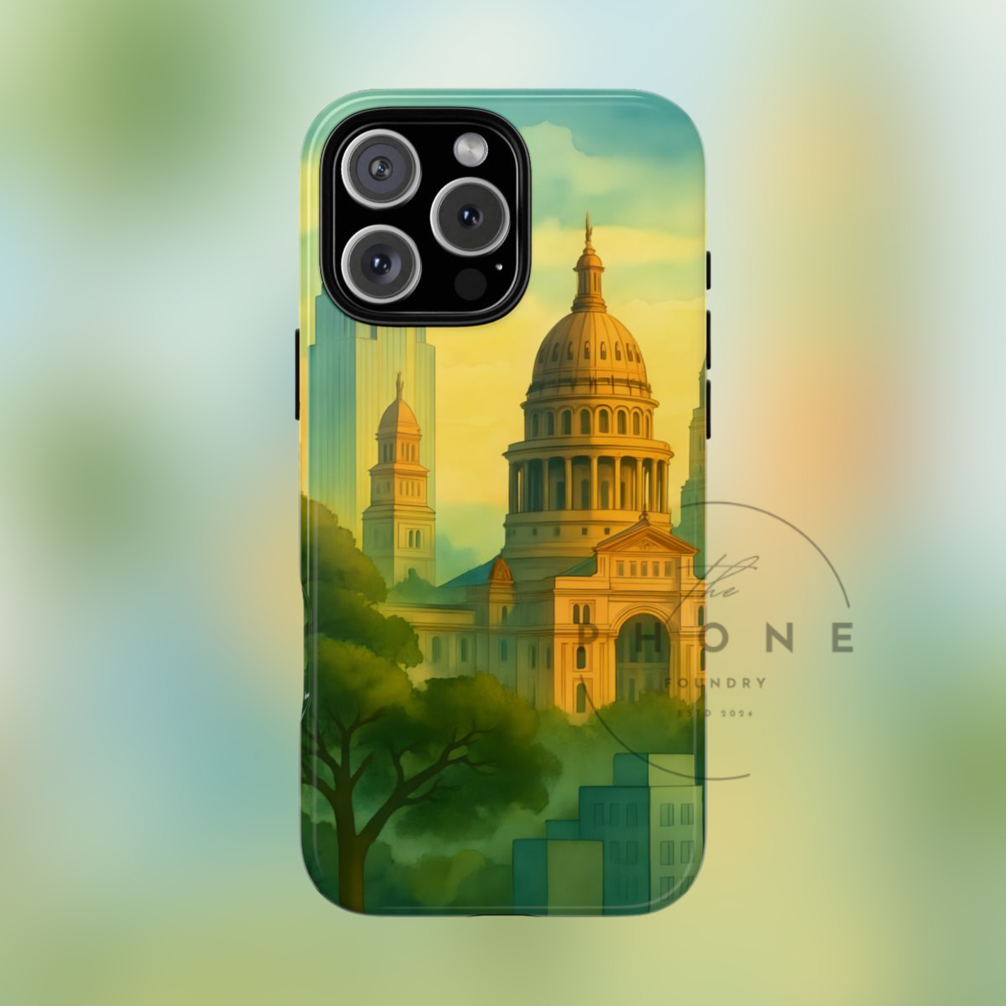 Cityscape Tough Phone Case, Austin Skyline Phone Cover, Watercolor Design Compatible with iPhone, Galaxy & Google