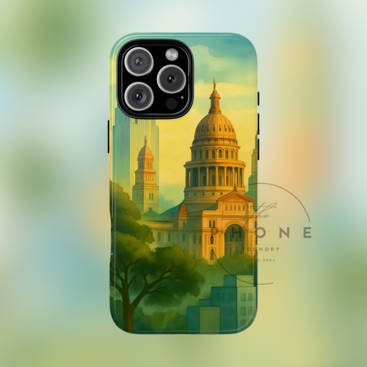 Cityscape Tough Phone Case, Austin Skyline Phone Cover, Watercolor Design Compatible with iPhone, Galaxy & Google