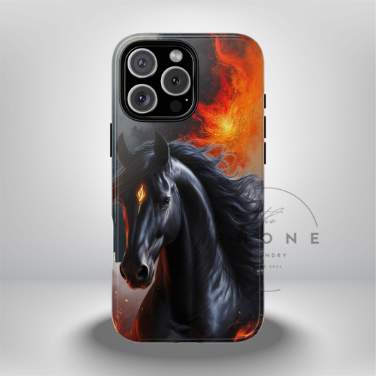 Year of the Horse Black Art Tough Phone Case, Chinese Zodiac 2026 Design, compatible with iPhone 17 16 15 14 13 Galaxy Google