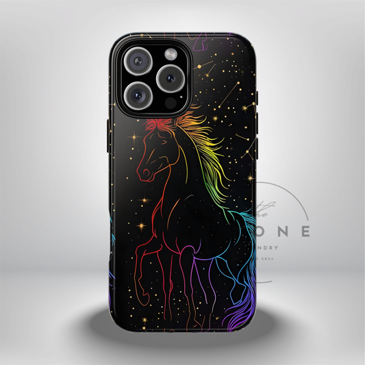 Year of the Horse Neon Art Tough Phone Case, Chinese Zodiac 2026 Design, compatible with iPhone 17 16 15 14 13 Galaxy Google