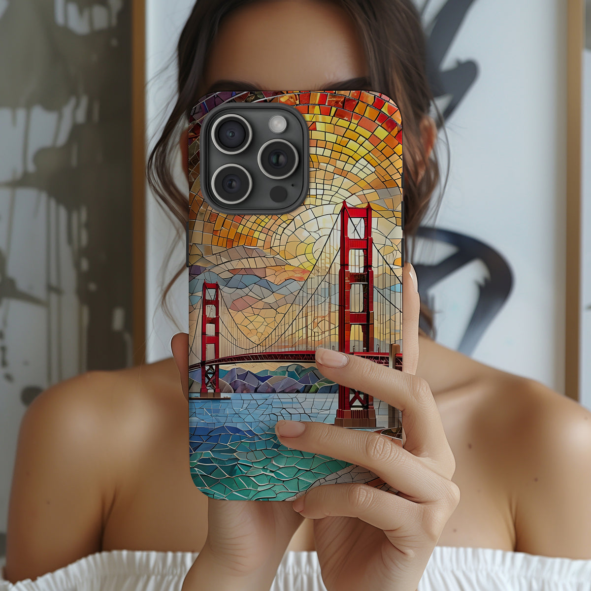 Cityscape Tough Phone Case, San Francisco Skyline Phone Cover, Sunset Glow Design Compatible with iPhone, Galaxy & Google