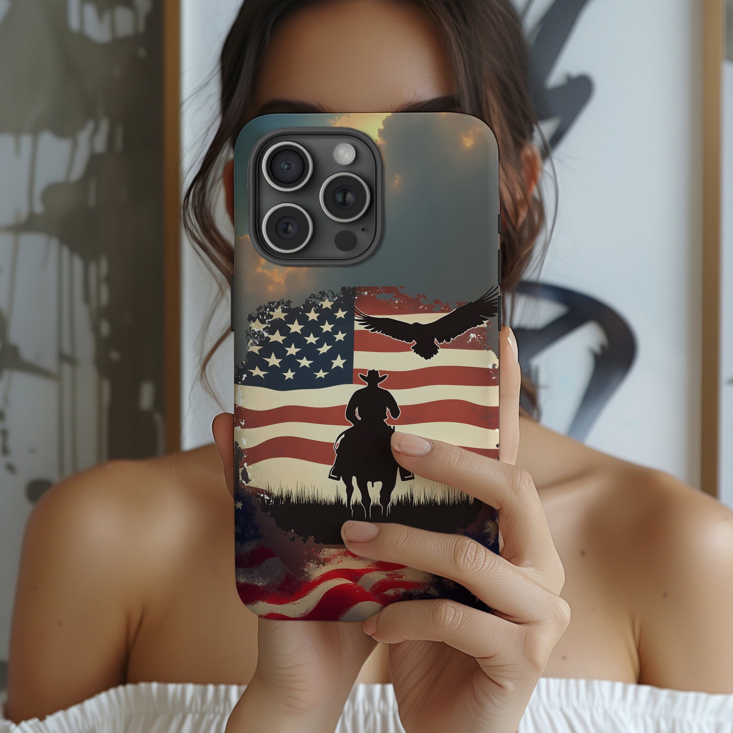 Proud  USA Cowboy Tough Case, Patriotic USA Flag Western Cover, compatible with iPhone 17, 16, 15, 14, 13, Galaxy, Google