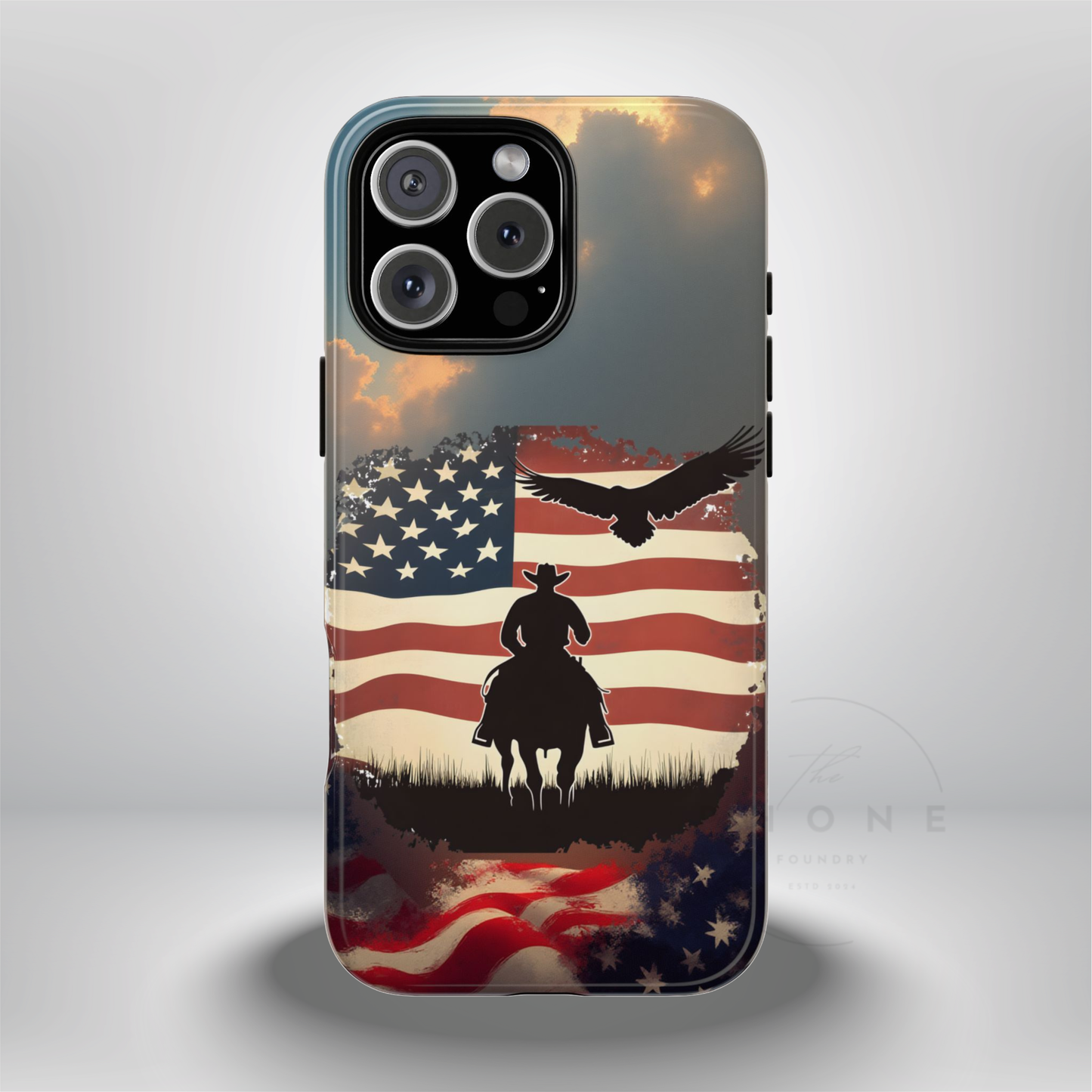 Proud  USA Cowboy Tough Case, Patriotic USA Flag Western Cover, compatible with iPhone 17, 16, 15, 14, 13, Galaxy, Google