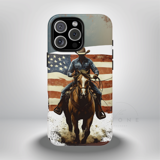 Proud  USA Cowboy Tough Case, Patriotic USA Flag Western Cover, compatible with iPhone 17, 16, 15, 14, 13, Galaxy, Google